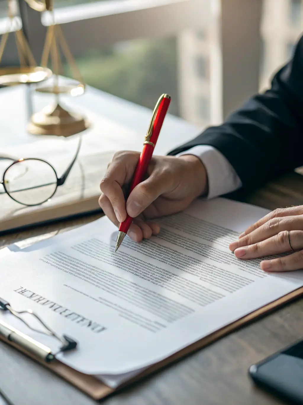 A close-up of a contract being signed with a pen, highlighting the importance of contract law.
