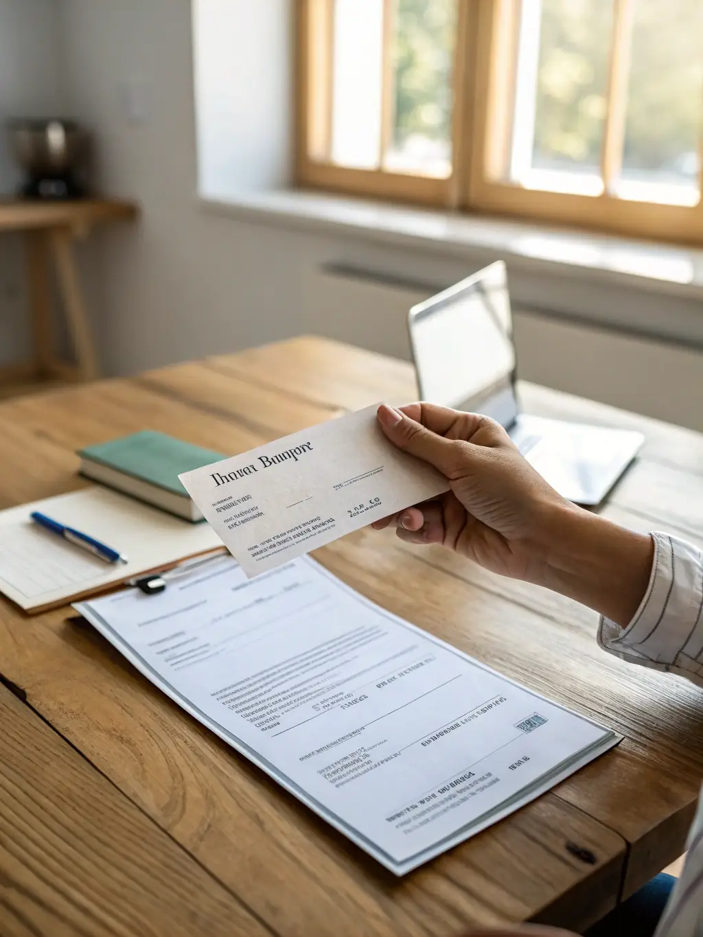 A person receiving a pension check, symbolizing social security benefits.